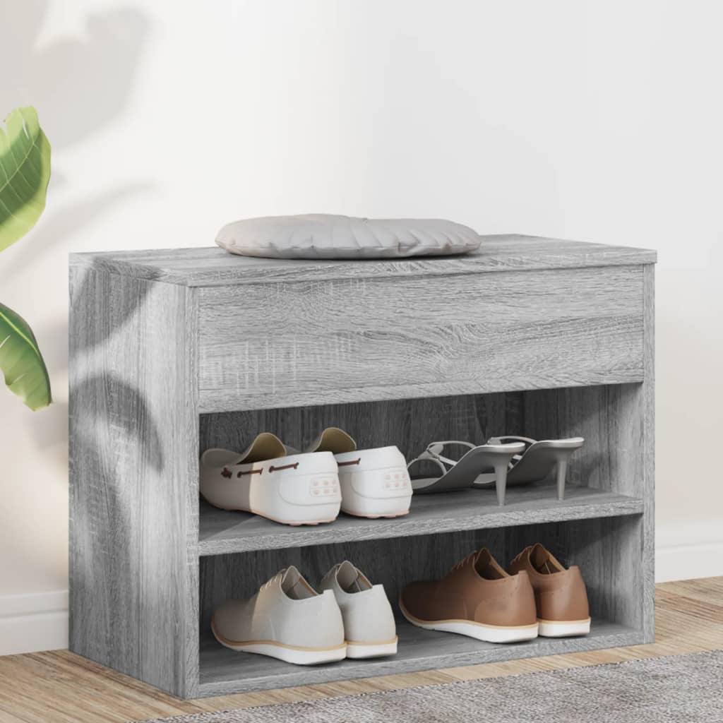 vidaXL Shoe Bench Grey Sonoma 60x30x45 cm Engineered Wood