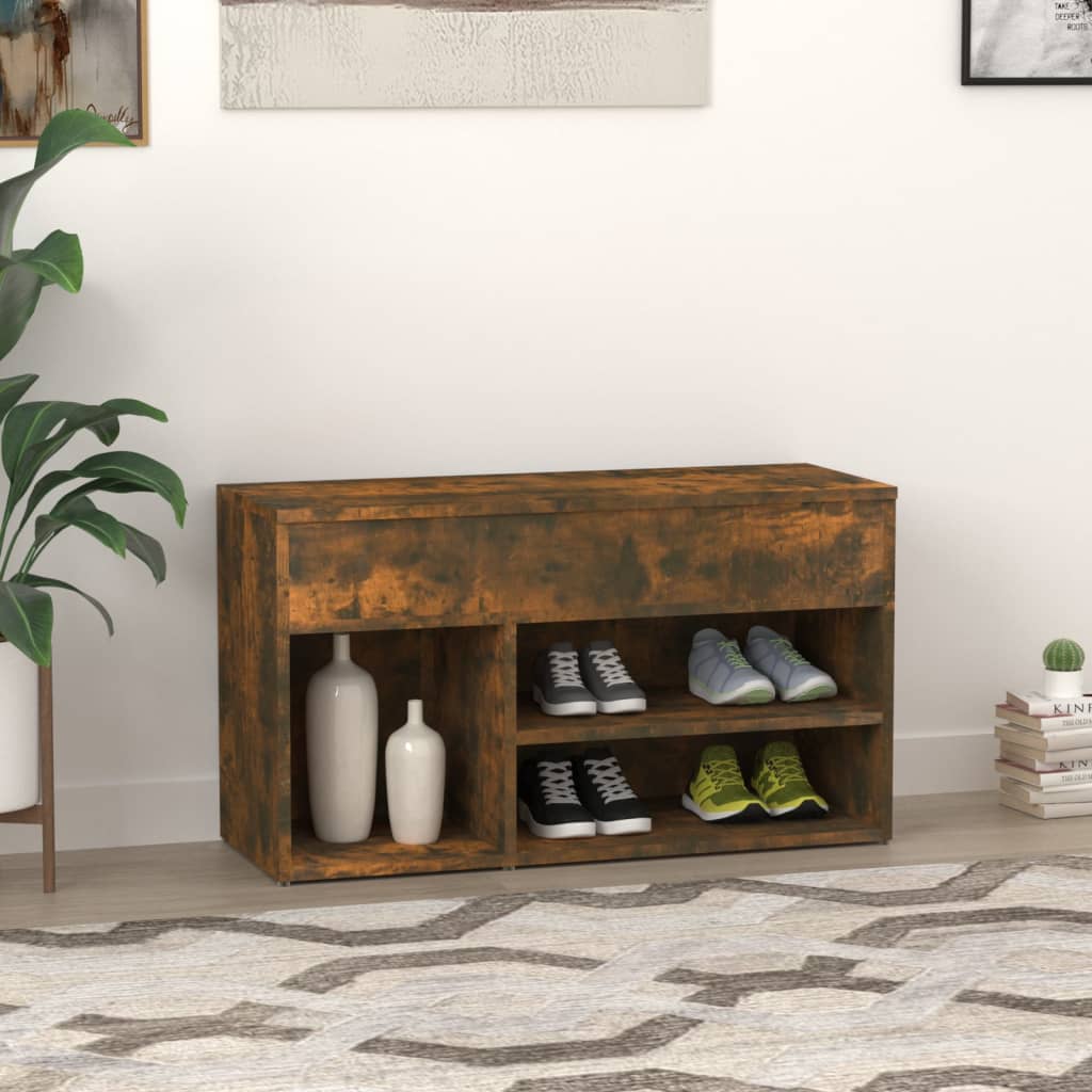 816053 vidaXL Shoe Bench Smoked Oak 80x30x45 cm Engineered Wood