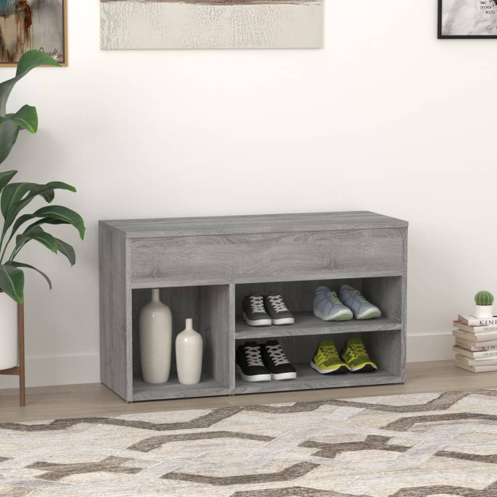 816054 vidaXL Shoe Bench Grey Sonoma 80x30x45 cm Engineered Wood