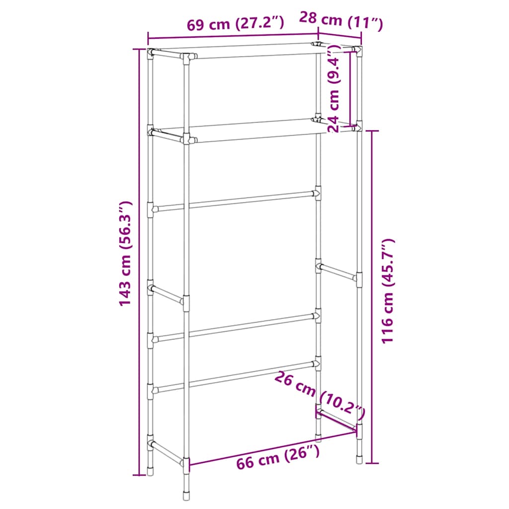 vidaXL Storage Rack | Grey | Iron | 69 x 28 x 143 cm | Bathroom Storage Rack