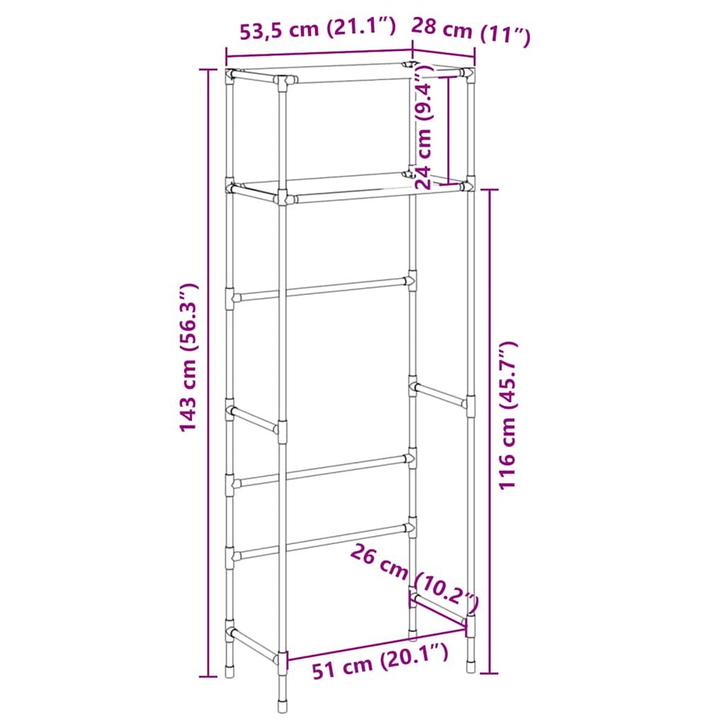 vidaXL 2-Tier Storage Rack over Toilet Black 53.5x28x143 cm Iron