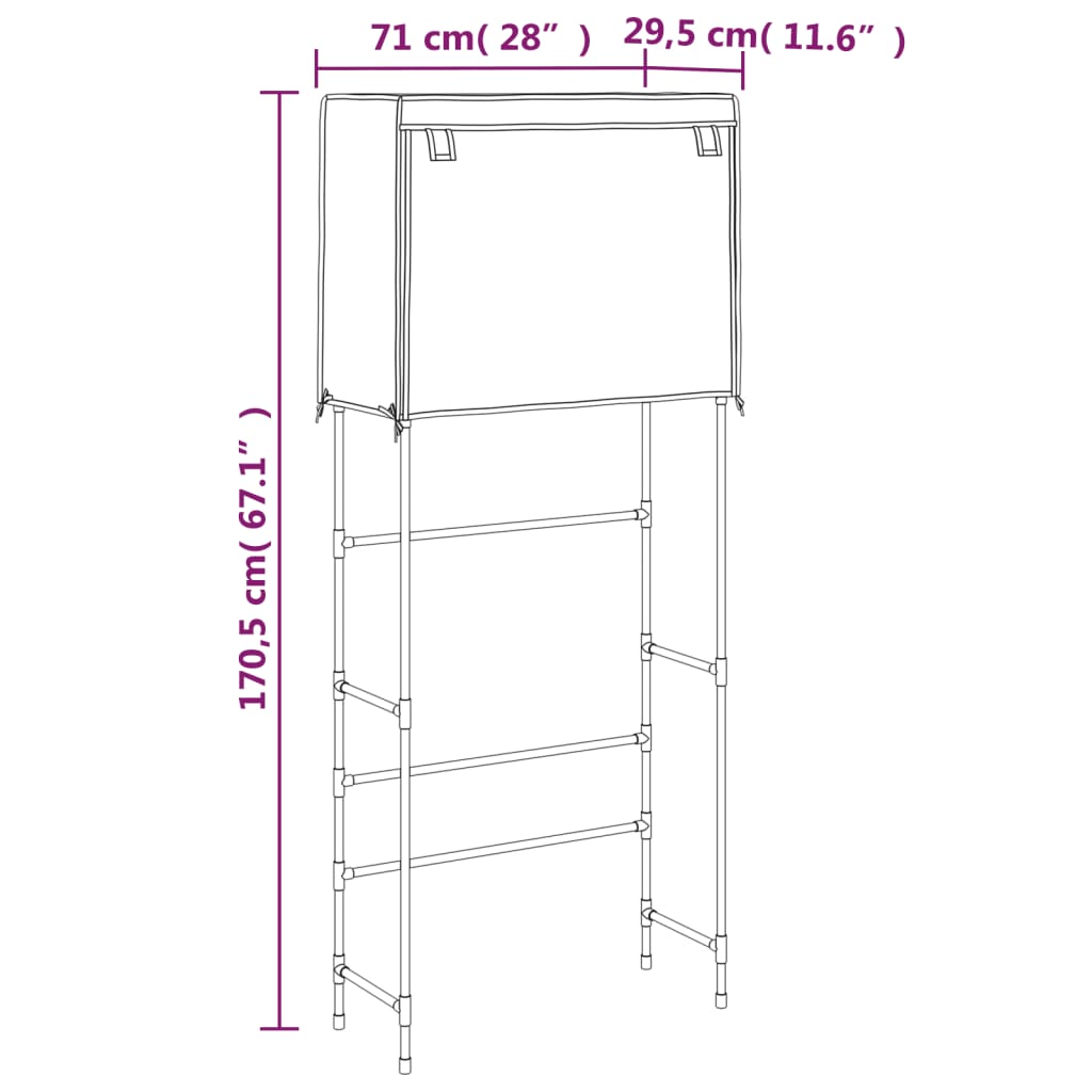 vidaXL 2-Tier Storage Rack over Laundry Machine Black 71x29.5x170.5 cm Iron