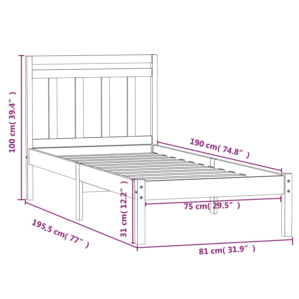 vidaXL Bed Frame without Mattress Small Single Solid Wood