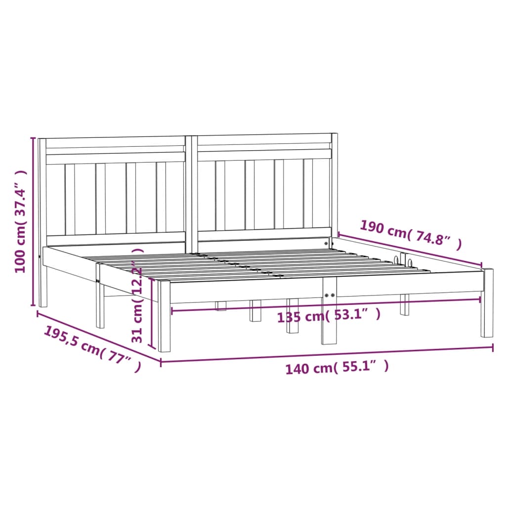 vidaXL Bed Frame without Mattress Double Solid Wood