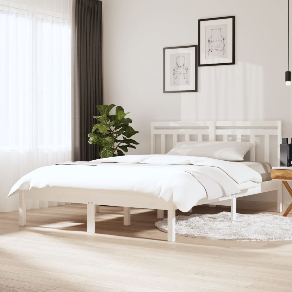 vidaXL Bed Frame without Mattress White Double Solid Wood