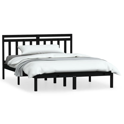 3100573 vidaXL Bed Frame without Mattress Black Solid Wood 140x190 cm (810001+814098)