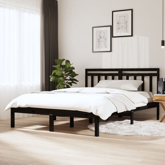 3100573 vidaXL Bed Frame without Mattress Black Solid Wood 140x190 cm (810001+814098)