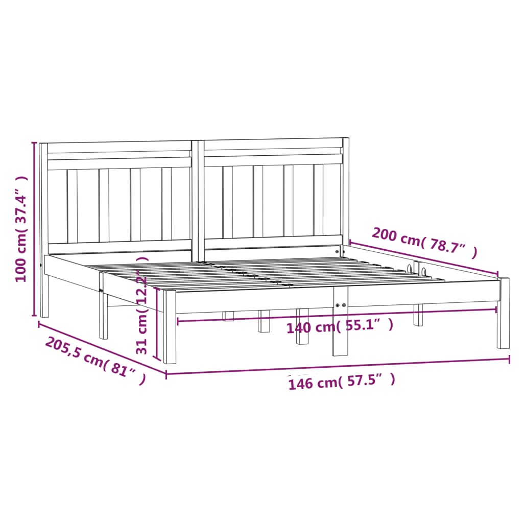3100589 vidaXL Bed Frame without Mattress Solid Wood 140x200 cm (810017+814094)