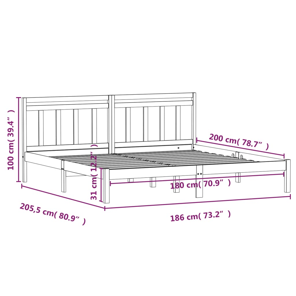 vidaXL Bed Frame without Mattress Super King Solid Wood