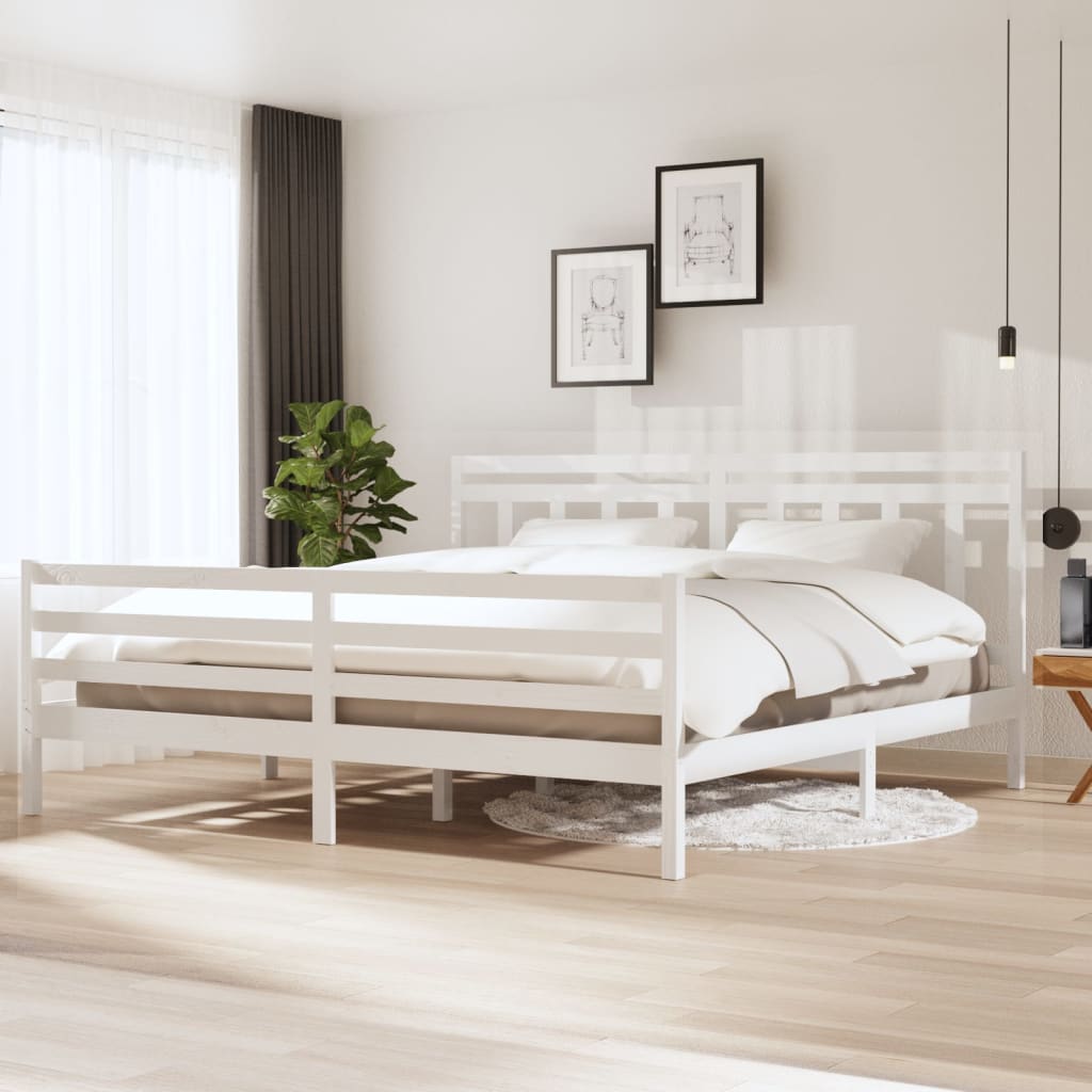 3100675 vidaXL Bed Frame without Mattress White Solid Wood 200x200 cm (810451+814115)