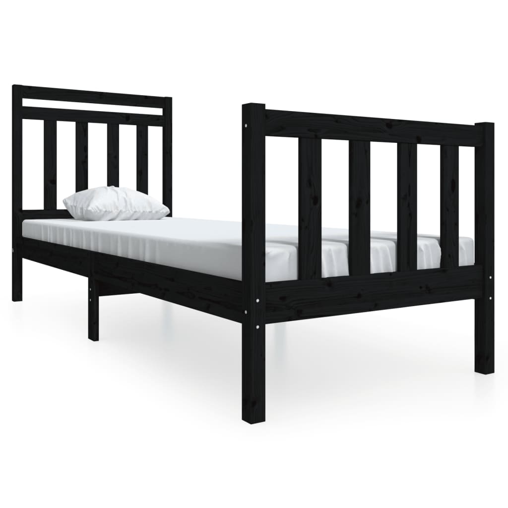 vidaXL Bed Frame without Mattress Black Small Single Solid Wood