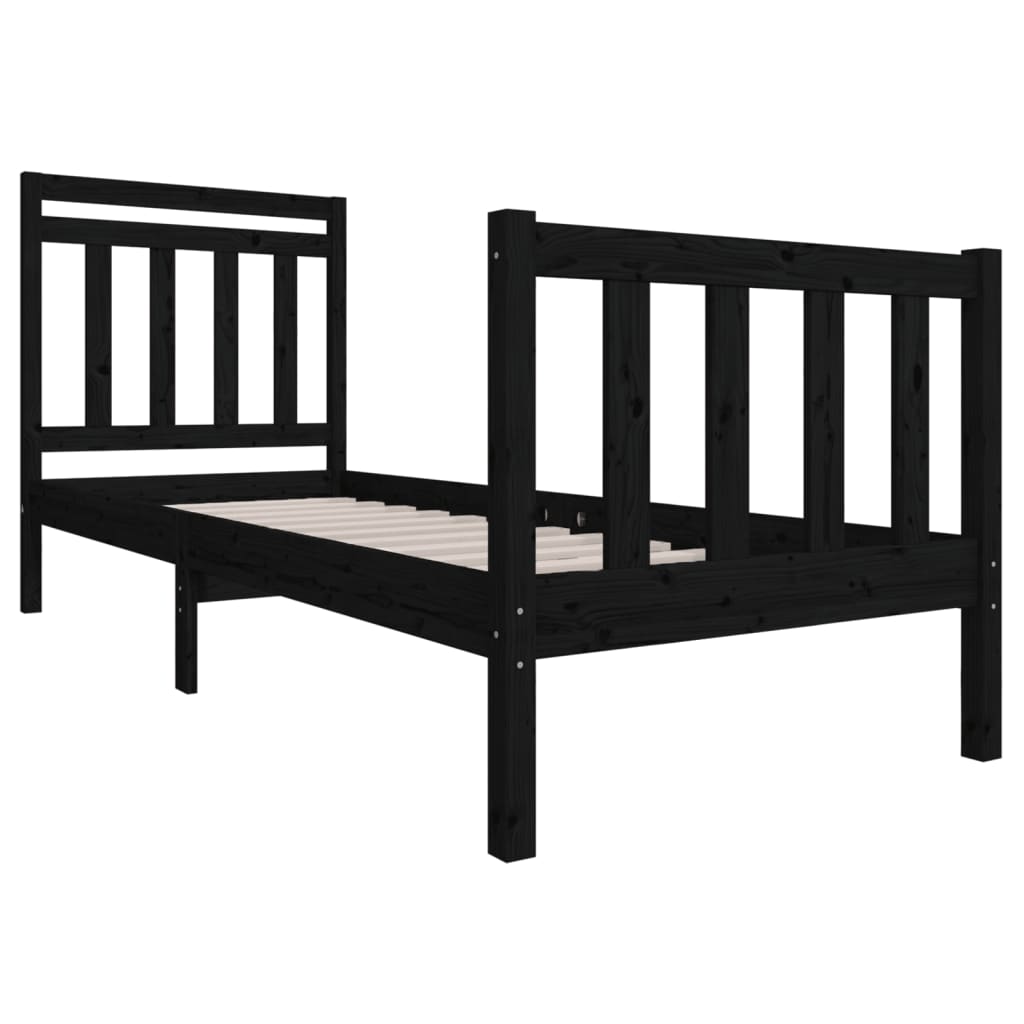 vidaXL Bed Frame without Mattress Black Small Single Solid Wood