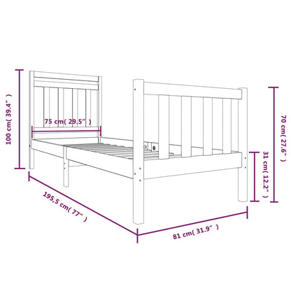 vidaXL Bed Frame without Mattress Black Small Single Solid Wood