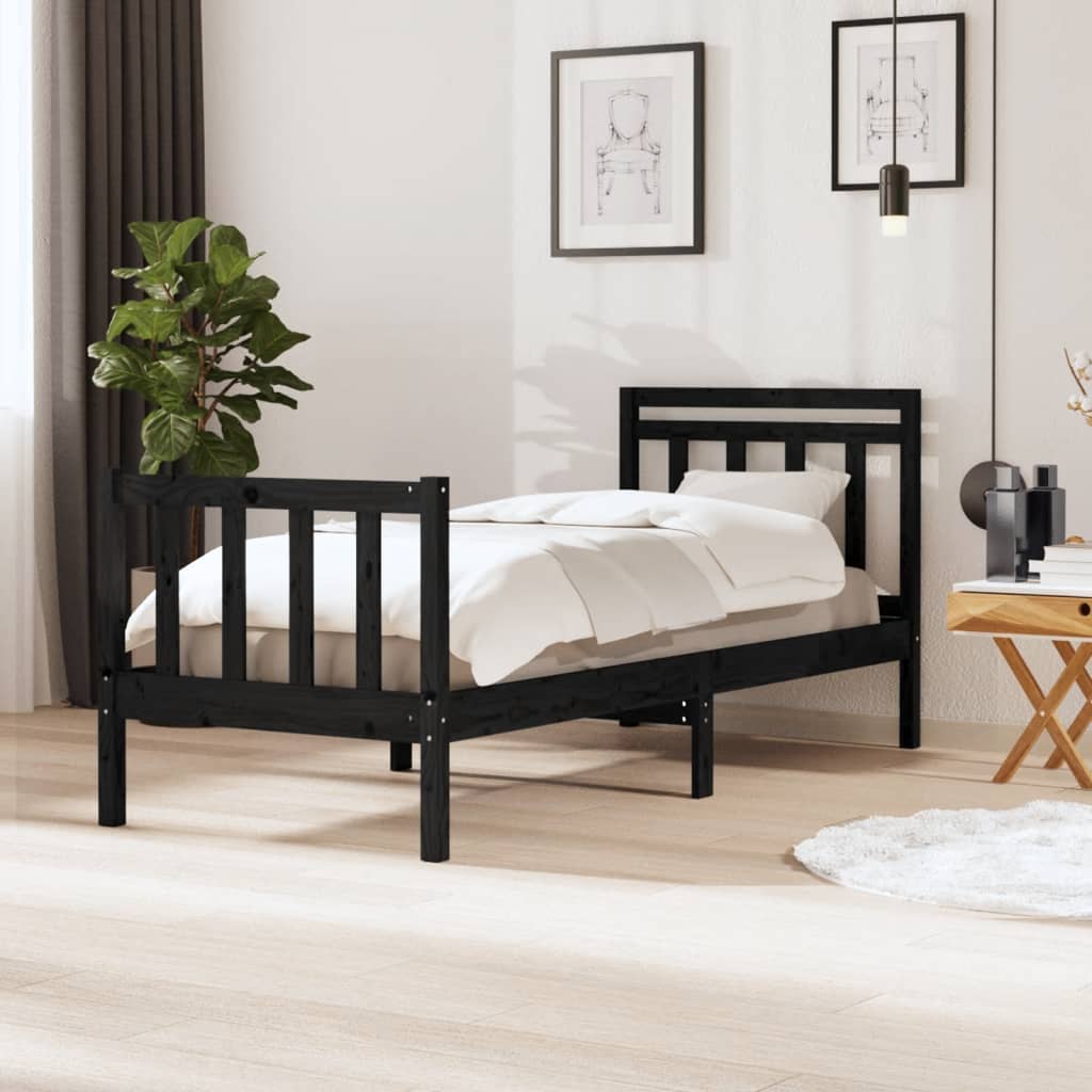 vidaXL Bed Frame without Mattress Black Small Single Solid Wood