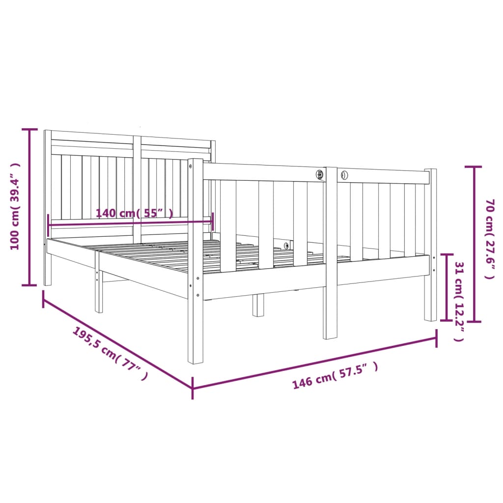 3100699 vidaXL Bed Frame without Mattress Solid Wood 140x190 cm (810062+814094)