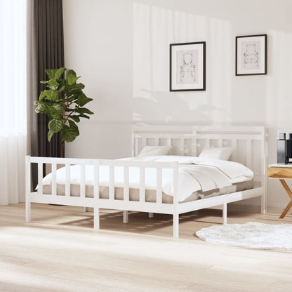 3100969 vidaXL Bed Frame without Mattress White Solid Wood 160x200 cm (810093+814105)