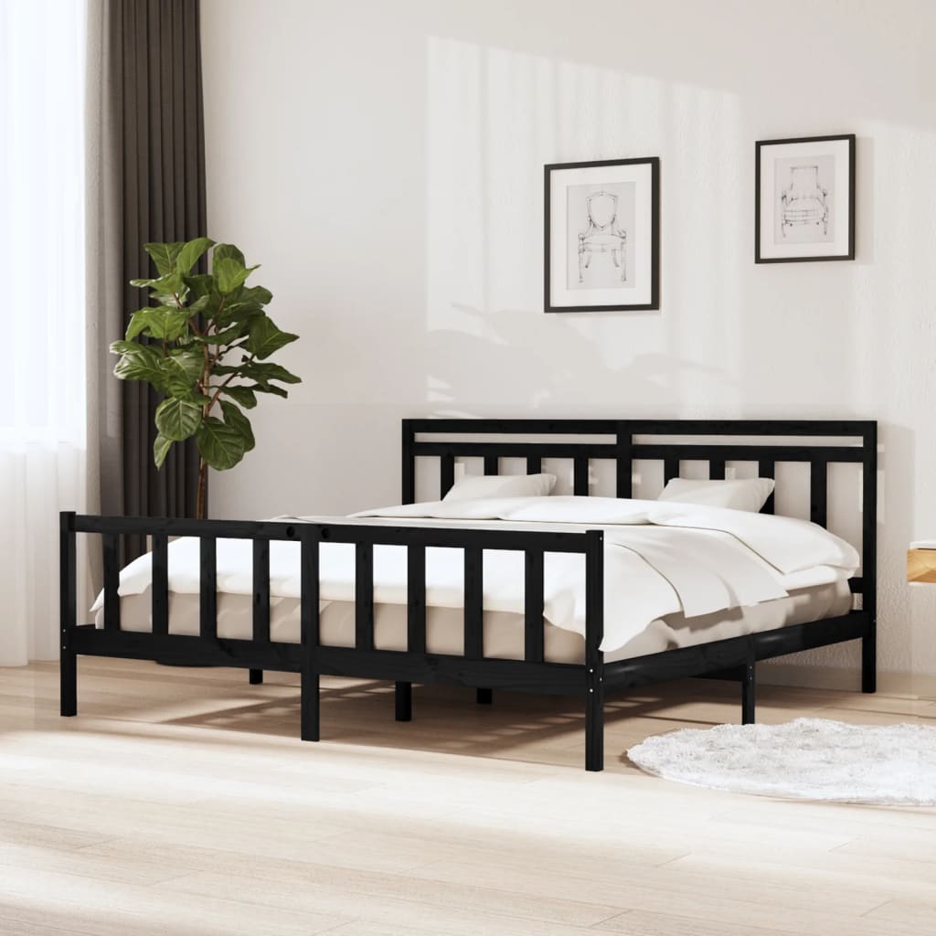 3100982 vidaXL Bed Frame without Mattress Black Solid Wood 200x200 cm (810106+814118)