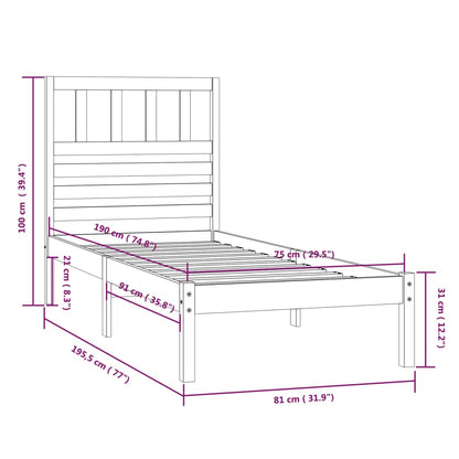 vidaXL Bed Frame | Wooden | Solid Pine Wood | Small Single | Bed Frame