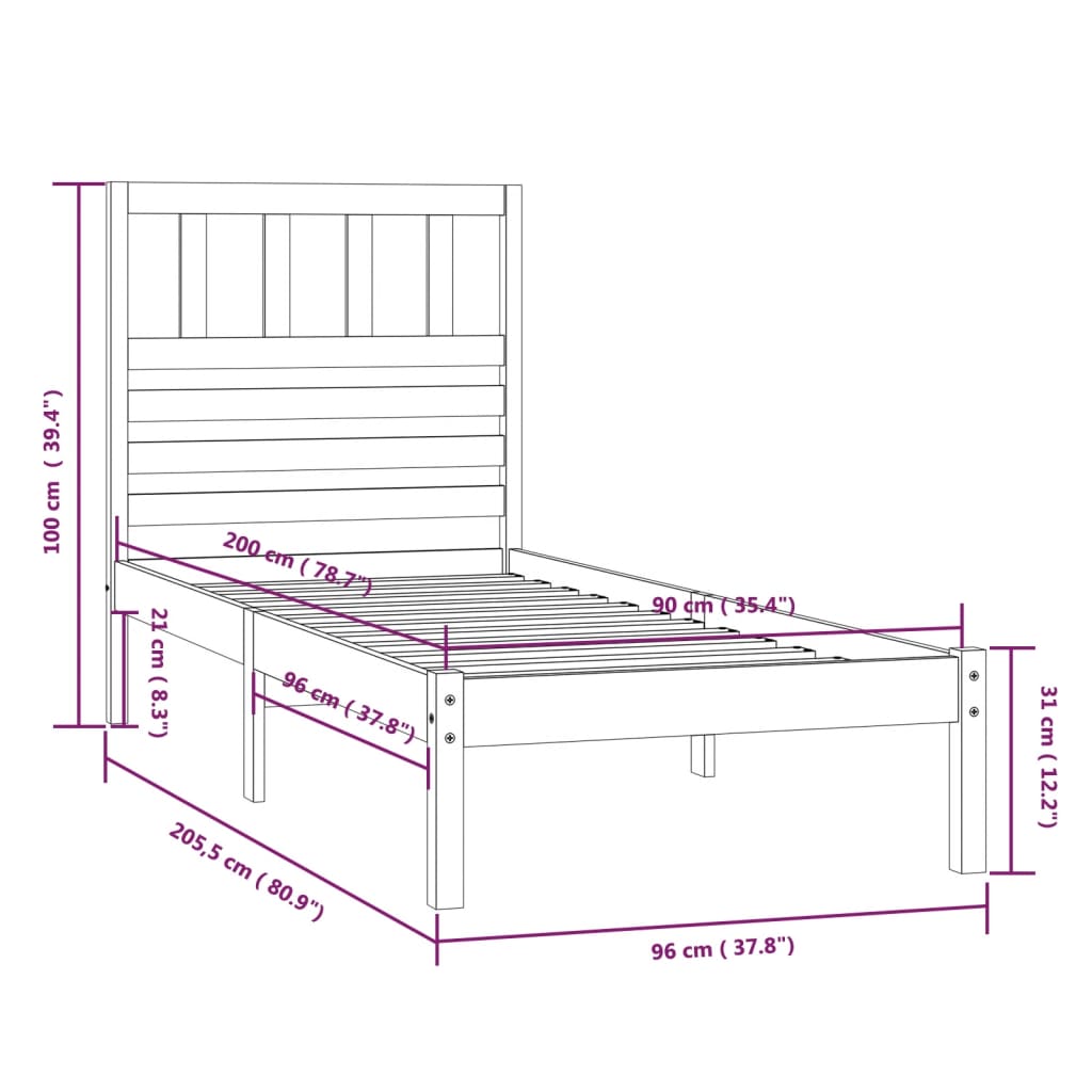 vidaXL Bed Frame | Pine | Solid Pine Wood (untreated) | Single | Durable