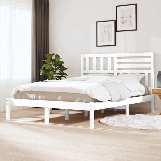 vidaXL Bed Frame | White | Solid pine wood | 140x200 cm mattress size | Durable