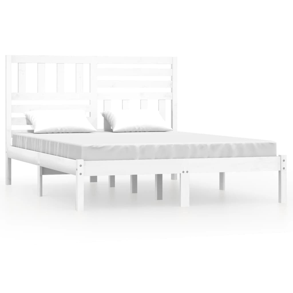 vidaXL Bed Frame | White | Solid pinewood | 160x200 cm | Decorative Inlays