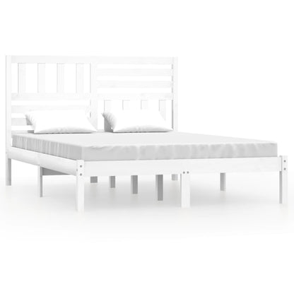 vidaXL Bed Frame | White | Solid pinewood | 160x200 cm | Decorative Inlays
