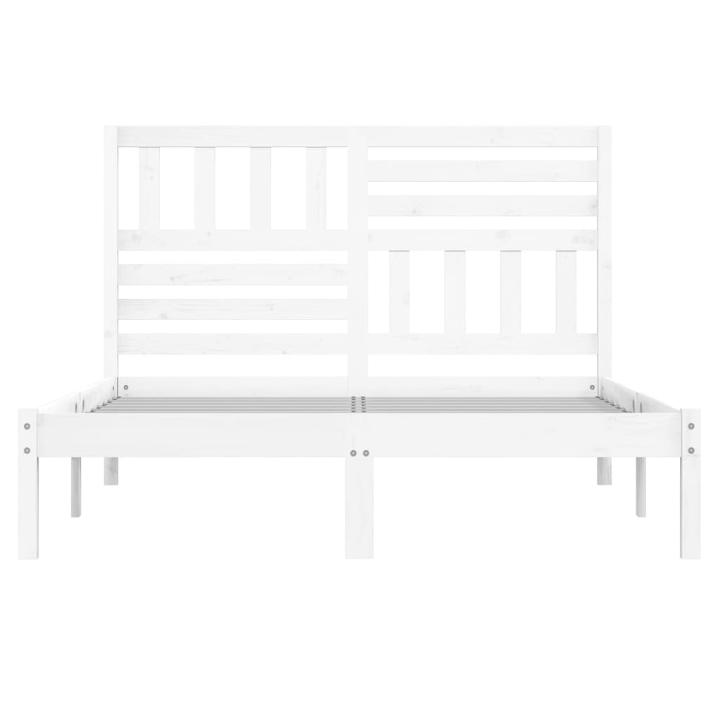 vidaXL Bed Frame | White | Solid pinewood | 160x200 cm | Decorative Inlays