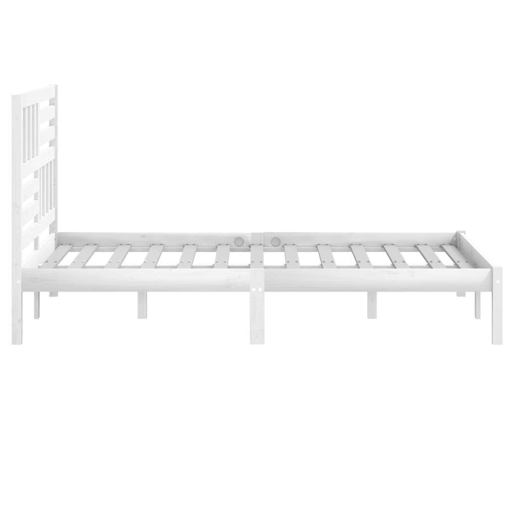 vidaXL Bed Frame | White | Solid pinewood | 160x200 cm | Decorative Inlays