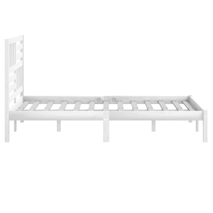 vidaXL Bed Frame | White | Solid pinewood | 160x200 cm | Decorative Inlays