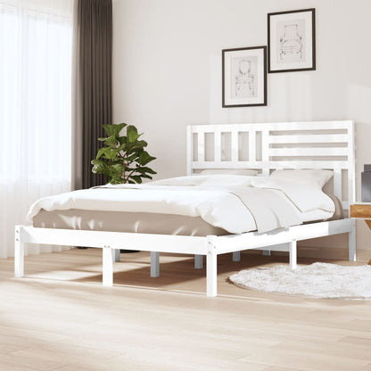 vidaXL Bed Frame | White | Solid pinewood | 160x200 cm | Decorative Inlays