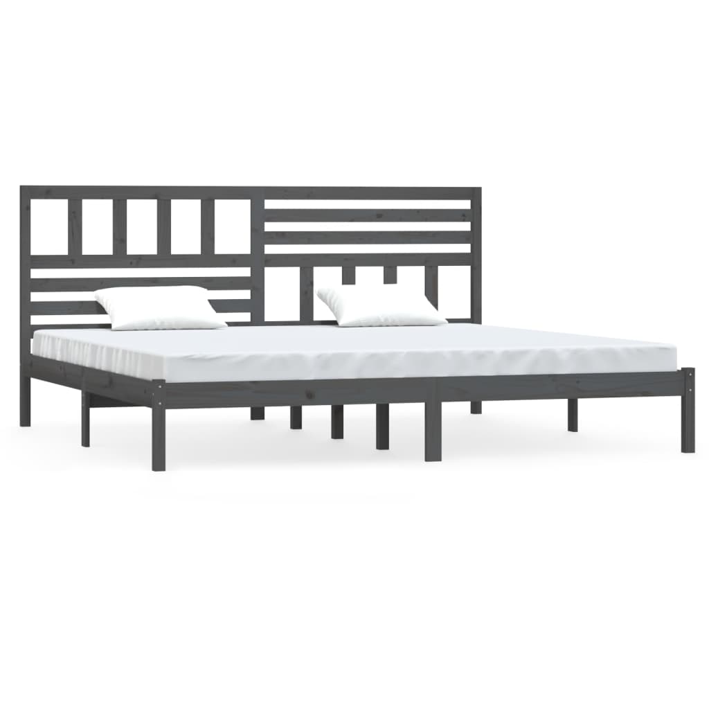 vidaXL Bed Frame | Grey | Solid pine wood | 200x200 cm |  Tough | Bed Frame