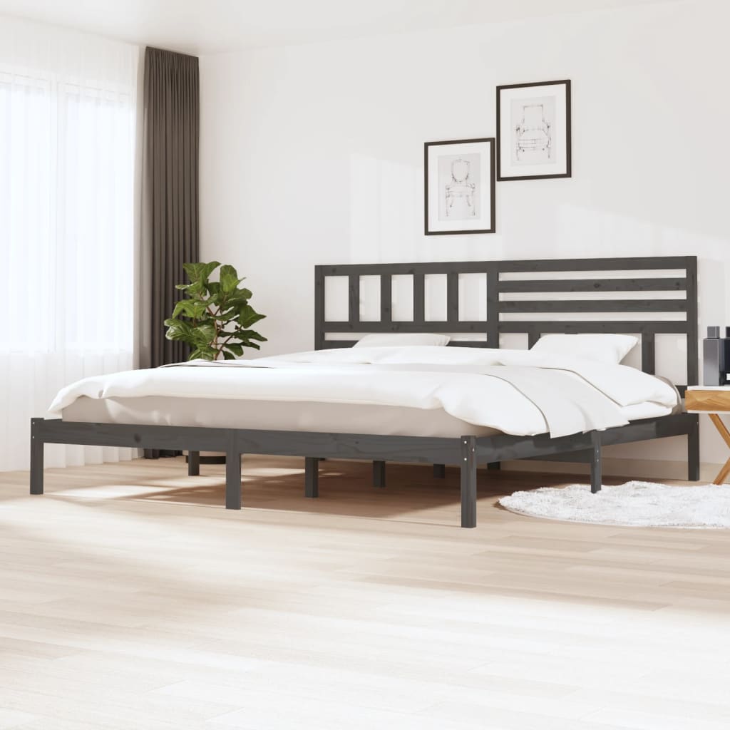 vidaXL Bed Frame | Grey | Solid pine wood | 200x200 cm |  Tough | Bed Frame