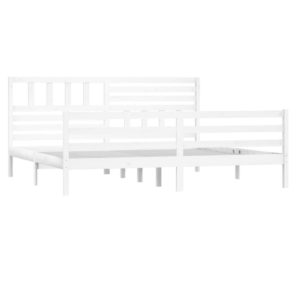 vidaXL Bed Frame | White | Solid Pinewood | Double | Decorative Inlays