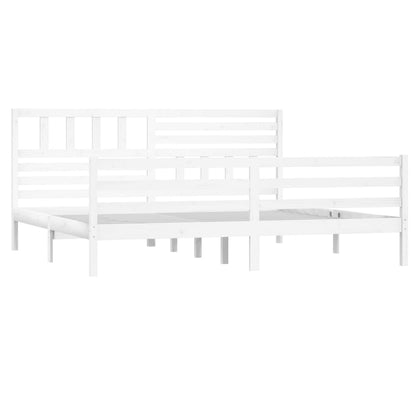 vidaXL Bed Frame | White | Solid Pinewood | Double | Decorative Inlays