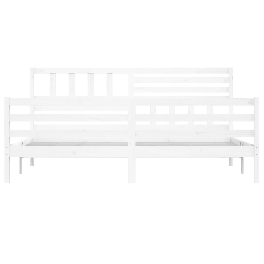 vidaXL Bed Frame | White | Solid Pinewood | Double | Decorative Inlays