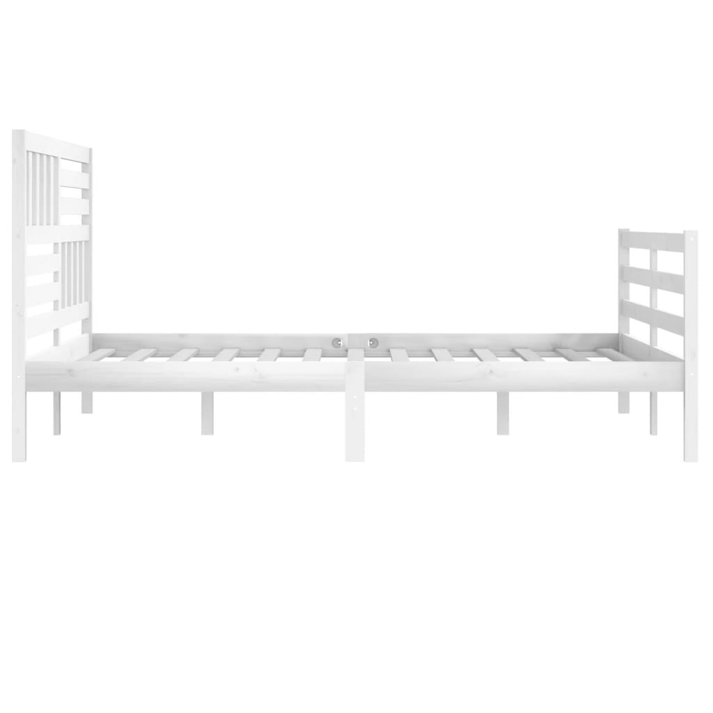 vidaXL Bed Frame | White | Solid Pinewood | Double | Decorative Inlays