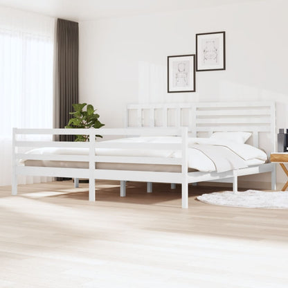 vidaXL Bed Frame | White | Solid Pinewood | Double | Decorative Inlays