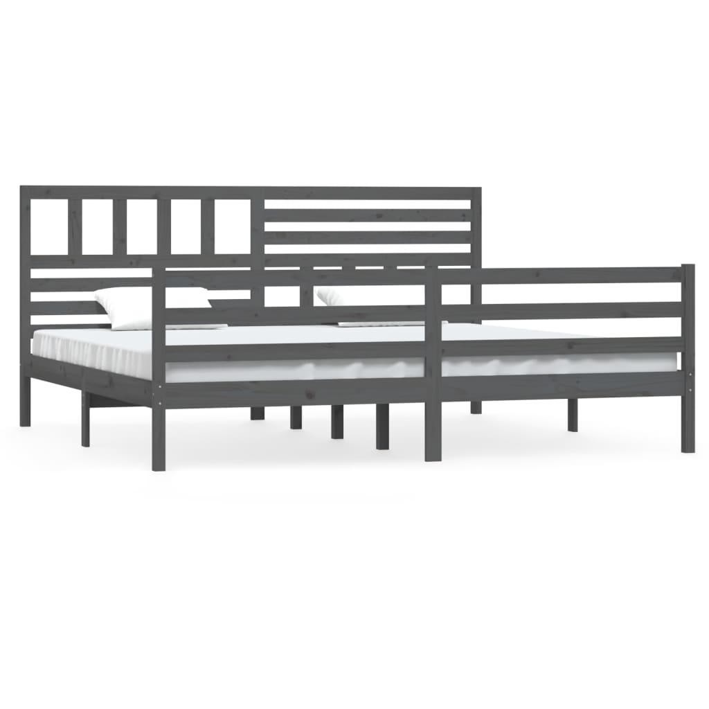 vidaXL Bed Frame | Grey | Solid pine wood | Double | Durable | Bed Frame
