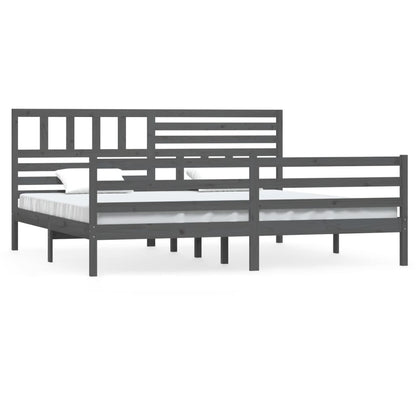 vidaXL Bed Frame | Grey | Solid pine wood | Double | Durable | Bed Frame