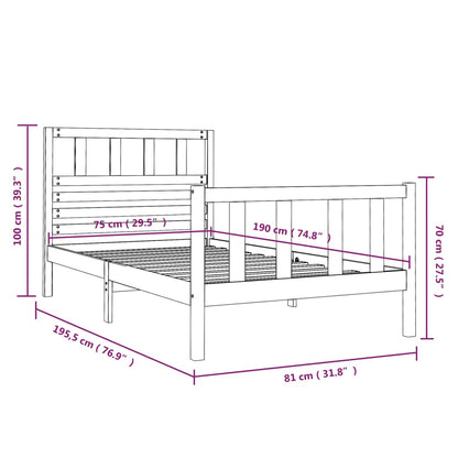 vidaXL Bed Frame without Mattress Black Small Single Solid Wood