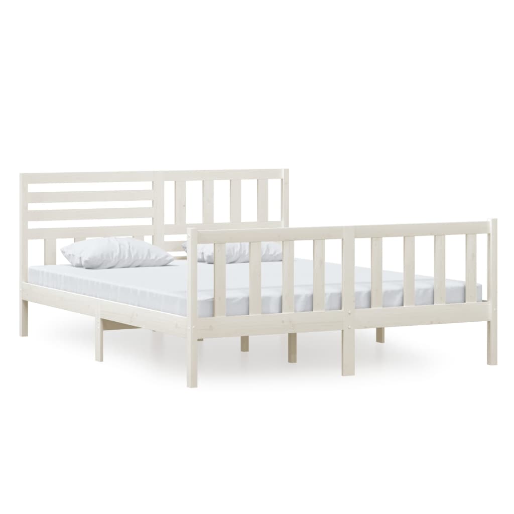 3101164 vidaXL Bed Frame without Mattress White Solid Wood 160x200 cm (810093+814155)