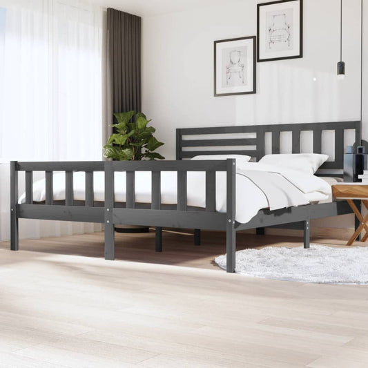 3101175 vidaXL Bed Frame without Mattress Grey Solid Wood 200x200 cm (810104+814166)