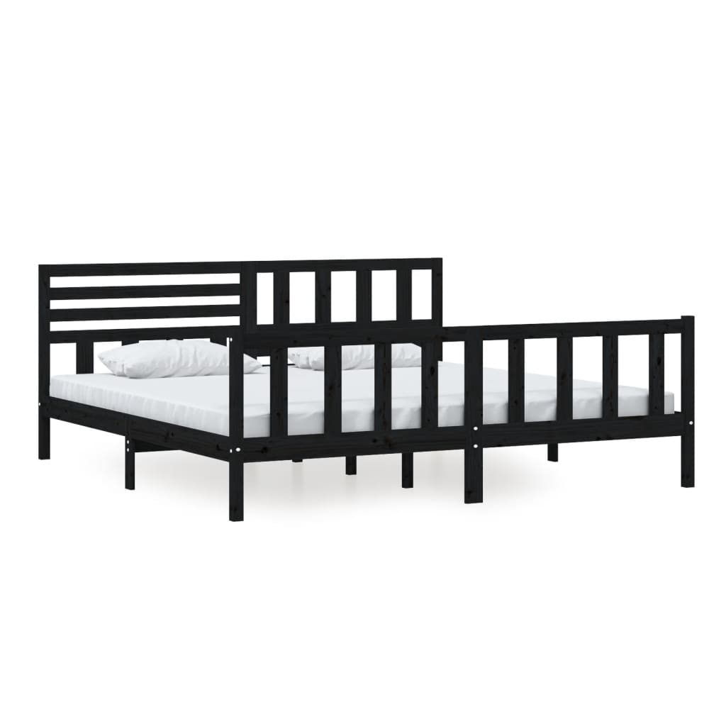 vidaXL Bed Frame | Black | Solid pine wood | 200 x 200 cm |  Strong Build