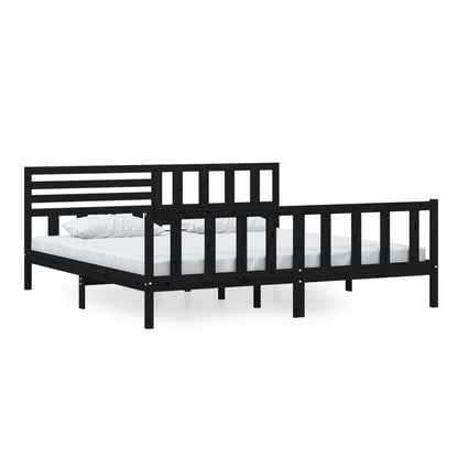 vidaXL Bed Frame | Black | Solid pine wood | 200 x 200 cm |  Strong Build