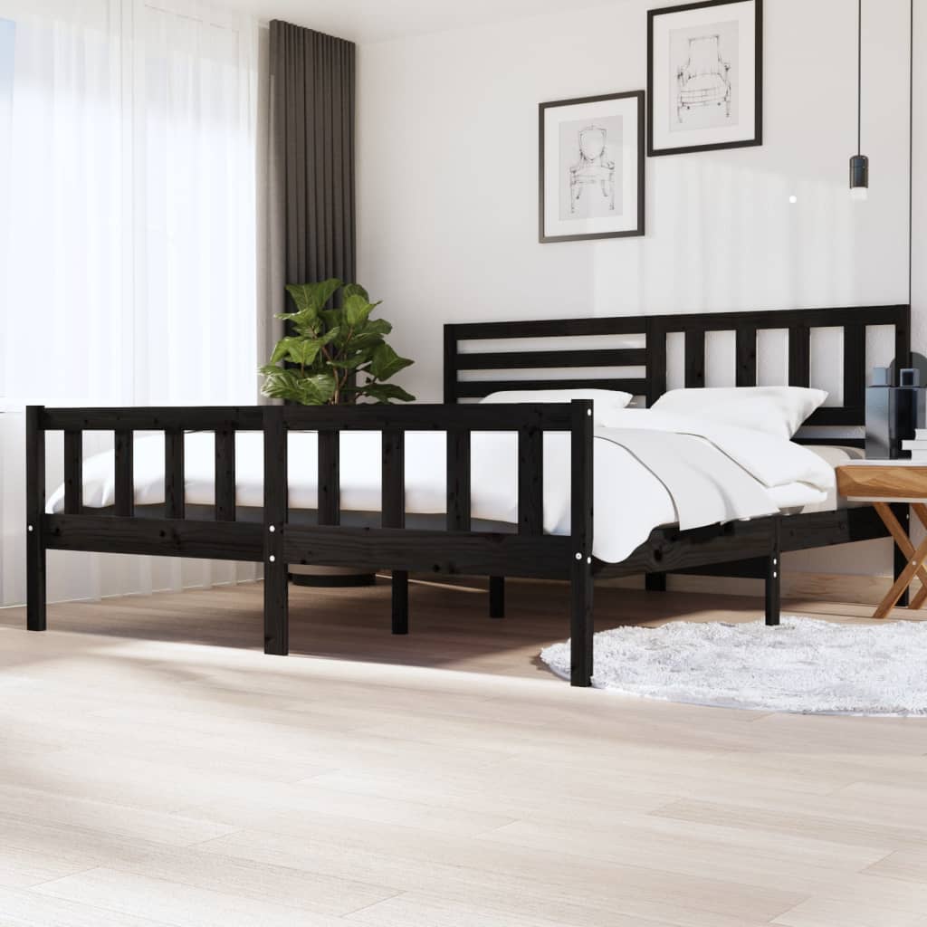 vidaXL Bed Frame | Black | Solid pine wood | 200 x 200 cm |  Strong Build
