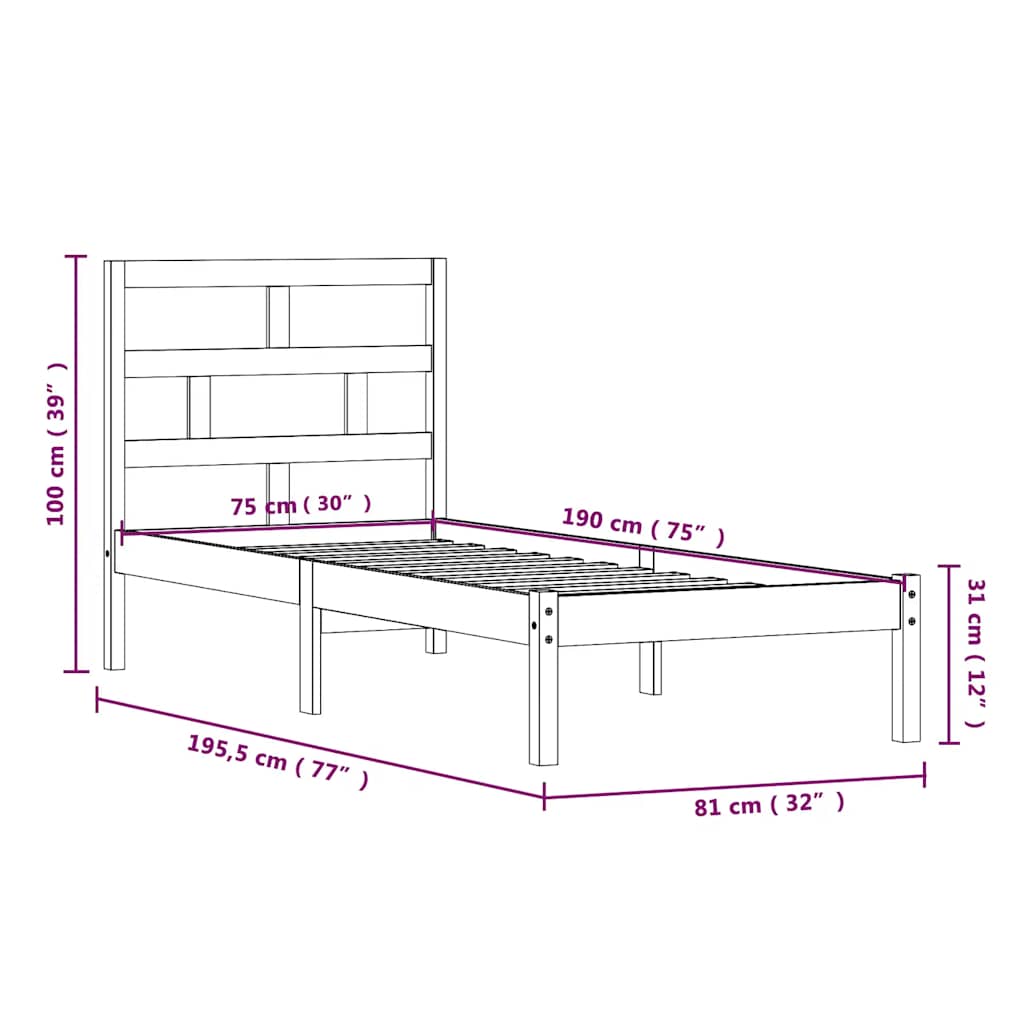 vidaXL Bed Frame | Natural Wood | Solid Pinewood | Small Single | Modern