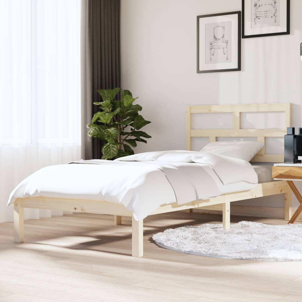 vidaXL Bed Frame | Natural Pine | Solid Pine Wood | Single | Simplistic