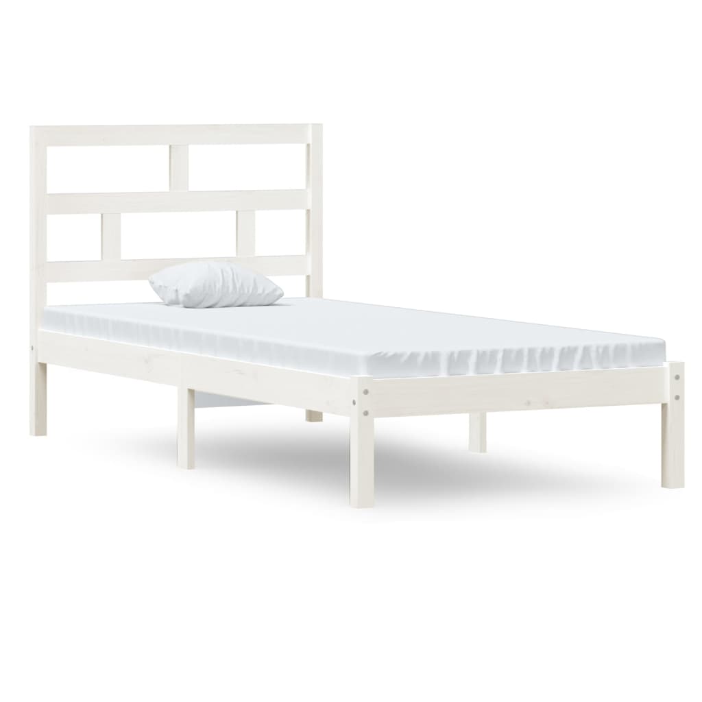 vidaXL Bed Frame | White | Solid Pine Wood | Single | Durable | Rectangular