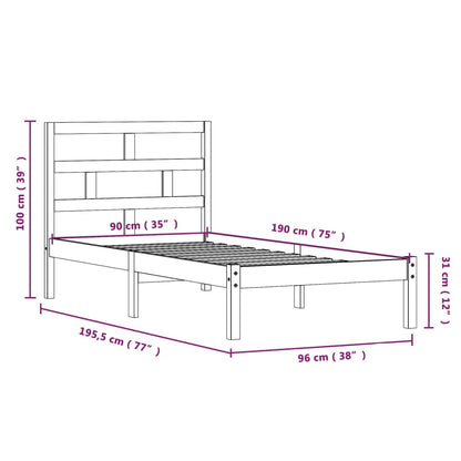 vidaXL Bed Frame | White | Solid Pine Wood | Single | Durable | Rectangular