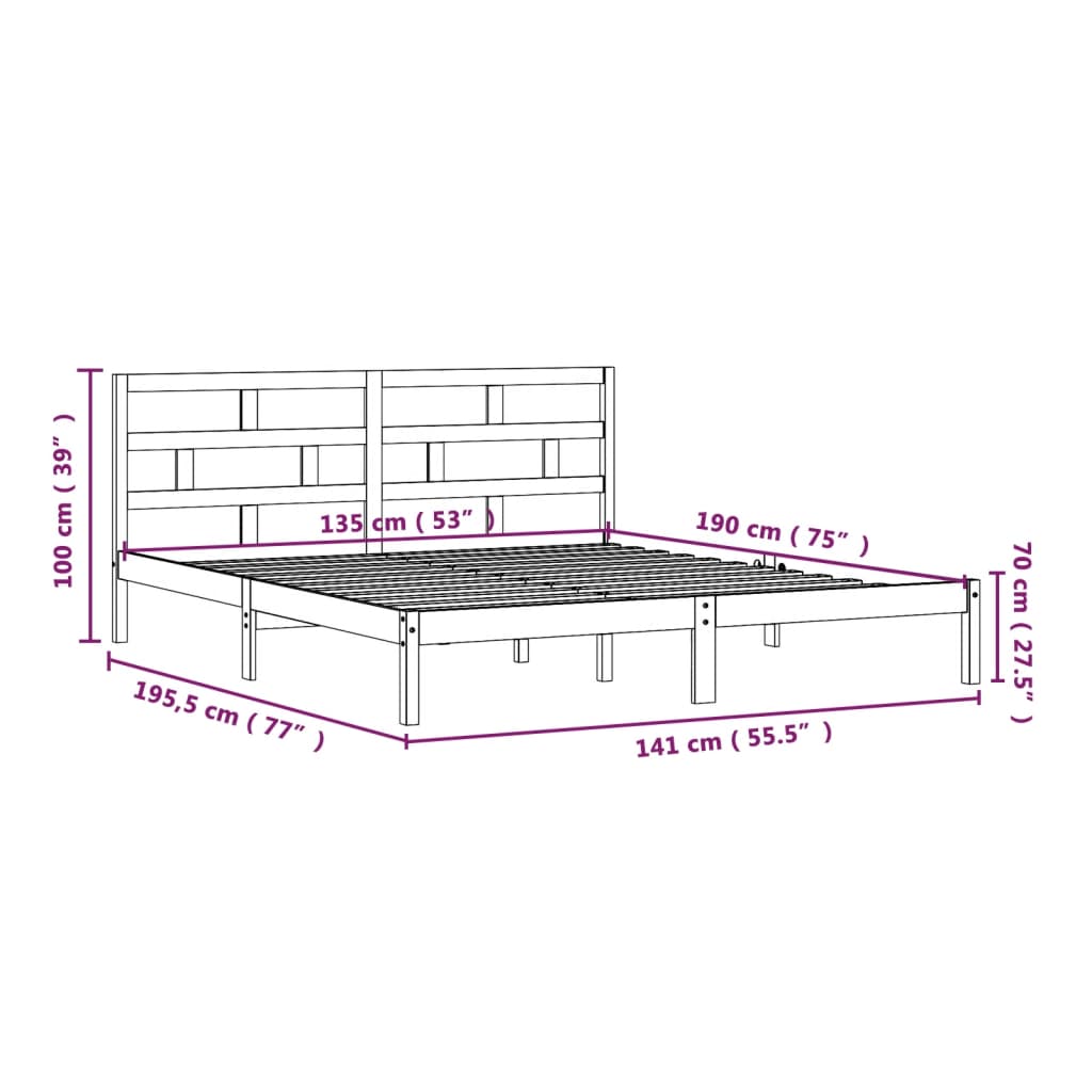 vidaXL Bed Frame | Natural wood | Solid pine wood | 135 x 190 cm |  Durable